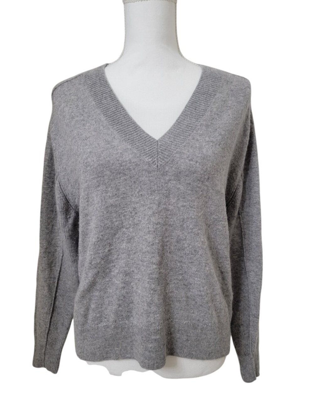Madewell Size S Heathered Light Gray Cashmere V-Neck Pullover Sweater